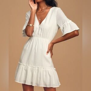 Lulus Sunshine Daydream White Short Sleeve Cutout Mini Dress